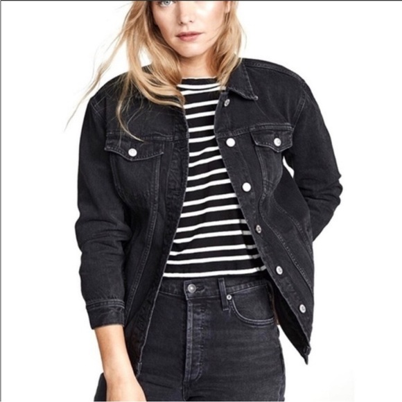 Madewell The Oversized Denim Jean Button Up Jacket Collared Black Size‎ XS G7501 - Picture 1 of 16
